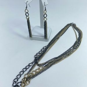 Gold Black 3 strand Necklace earrings set Saints